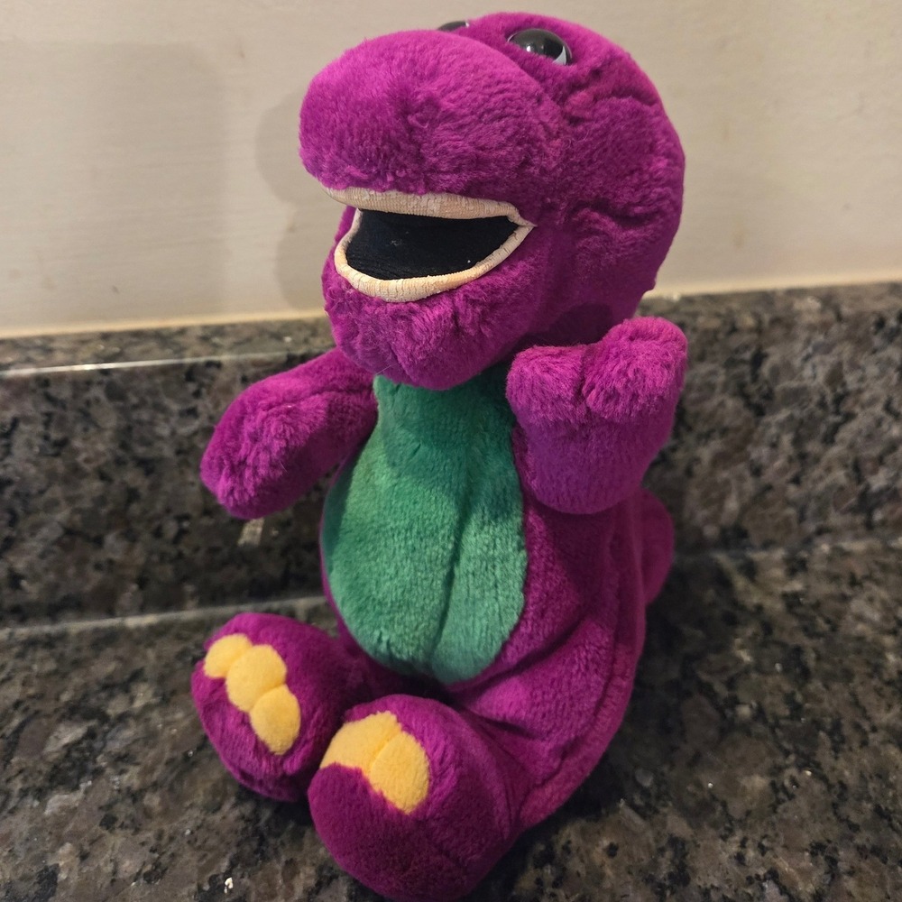Vintage 1997 Barney the Dinosaur Plush 8 Inch Stuffed Animal Golden Bear Lyons